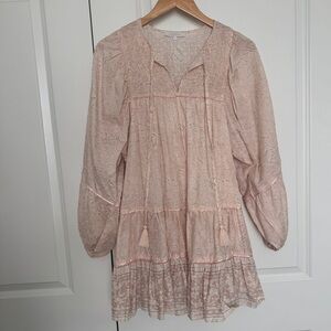 Olivaceous Anthropologie Boho Long Sleeve Pink Paisley Mini Dress Size Small